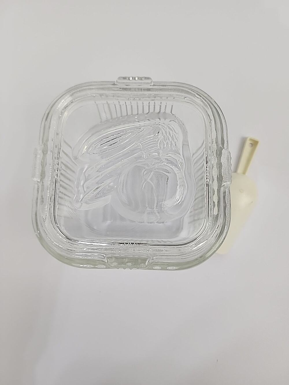 Federal Glass 4"x4" Square Refrigerator Ribbed Dish W Embossed Lid & mini Scoop